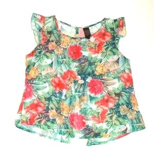 Metropolis Company Women's Top Sz S Floral Flutter Sleeve Ruffle Flower Light